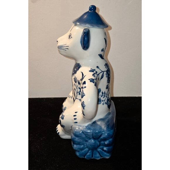 Blue & White Delft Style Ceramic Monkey Teapot With Floral Design & Lid - Picture 2 of 10